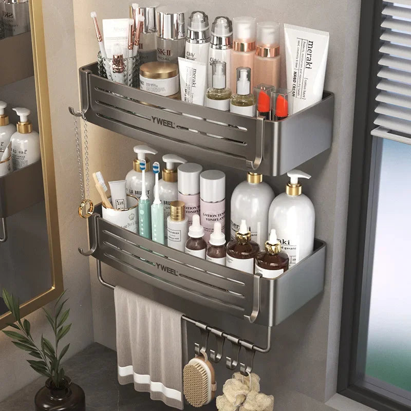 1-3 Floors Wall Mounted No Drill Bathroom Shelf Shower Shelf Makeup Organizer Shelf Shampoo Stand Bathroom Accessories