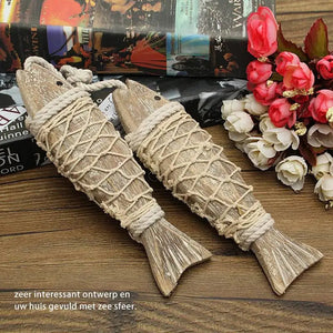 1 Pair Hand Carved Wooden Fish Hanging Marine Coastal Wall Sculptures DIY Home Room Nautical Decor