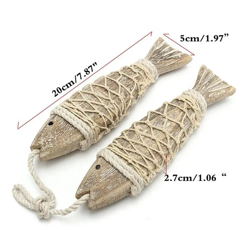 1 Pair Hand Carved Wooden Fish Hanging Marine Coastal Wall Sculptures DIY Home Room Nautical Decor