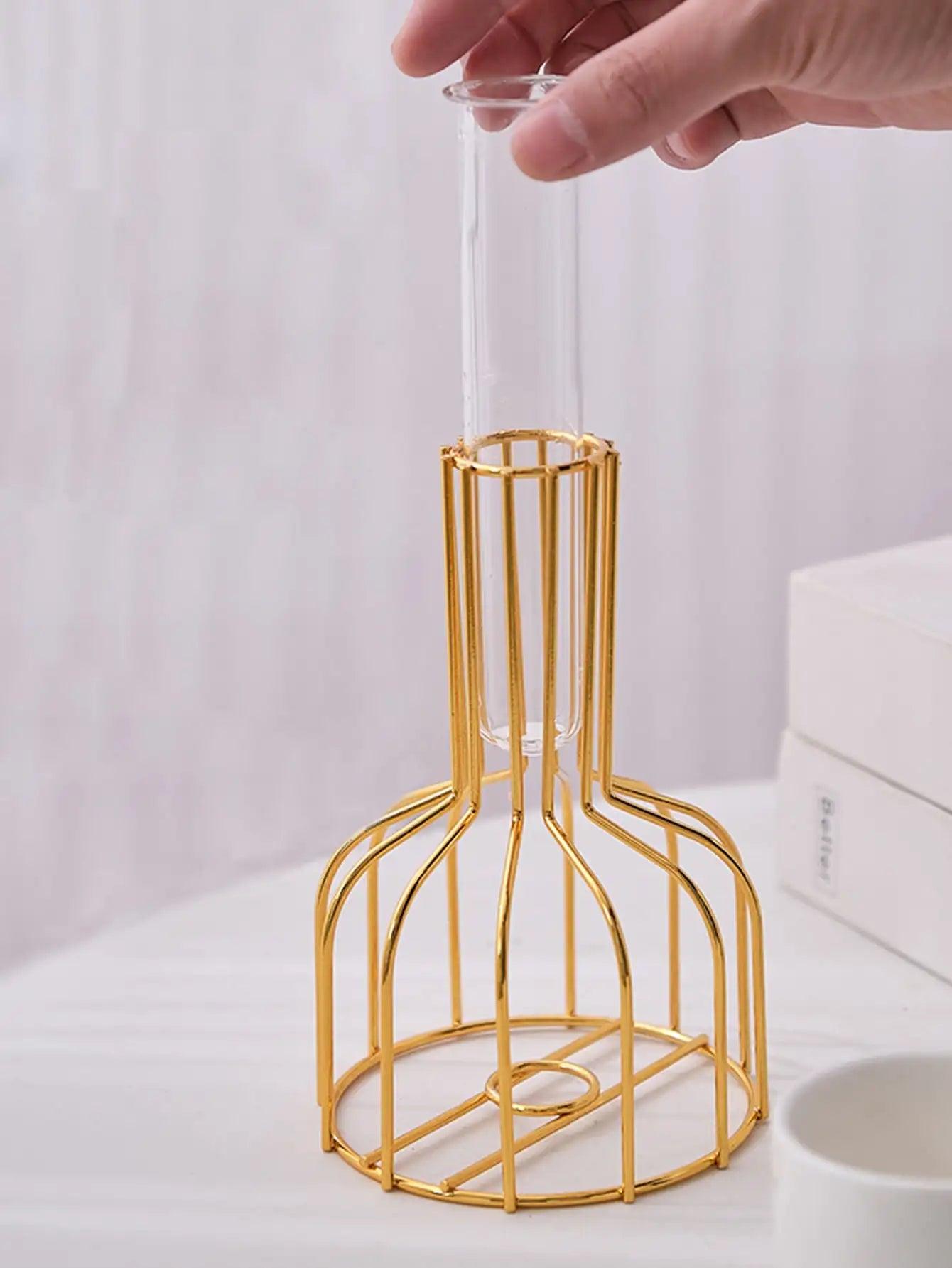 1 set of gold wrought iron metal vase hydroponic container test tube vase living room illustration decoration