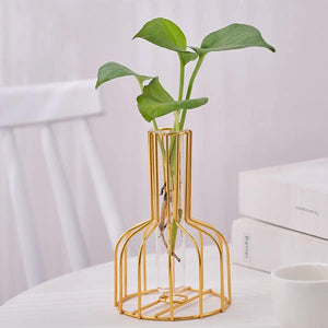 1 set of gold wrought iron metal vase hydroponic container test tube vase living room illustration decoration