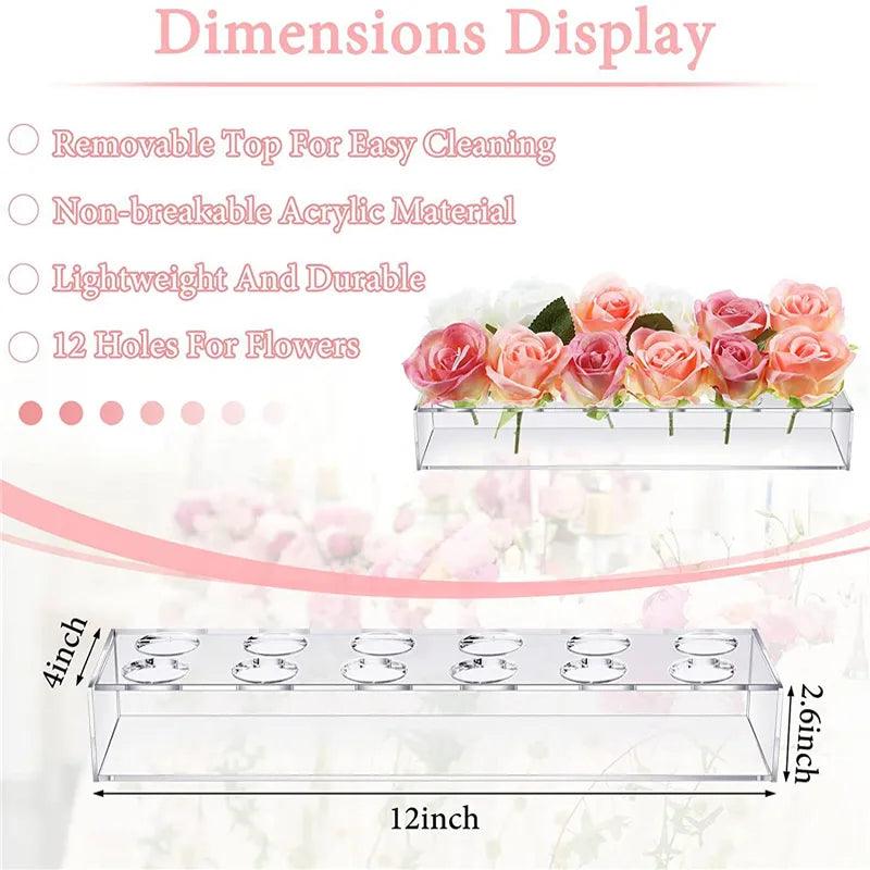 10/12/16 Holes Rectangular Vase Clear Acrylic Flower Arrangement Vase Tabletop Decorative Vases Wedding Centerpiece Home Decor