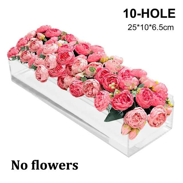 10/12/16 Holes Rectangular Vase Clear Acrylic Flower Arrangement Vase Tabletop Decorative Vases Wedding Centerpiece Home Decor