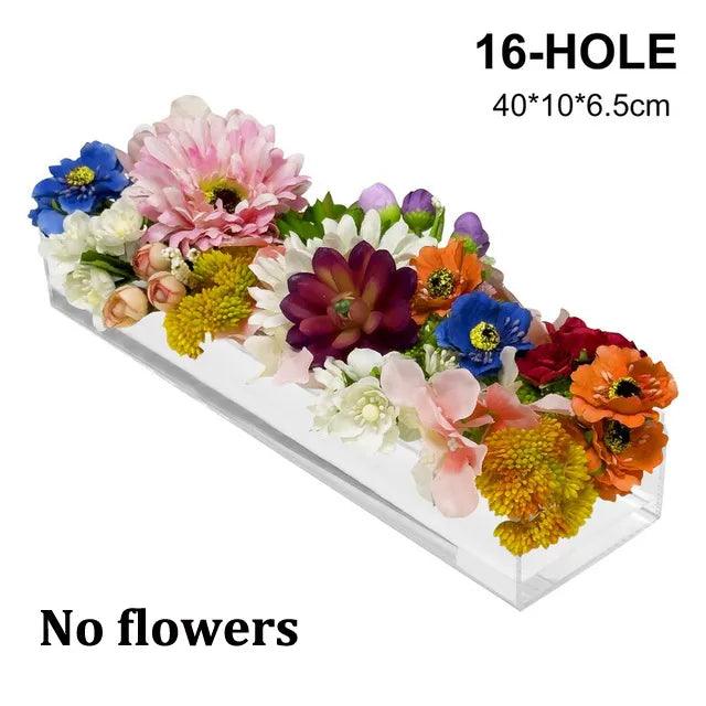 10/12/16 Holes Rectangular Vase Clear Acrylic Flower Arrangement Vase Tabletop Decorative Vases Wedding Centerpiece Home Decor