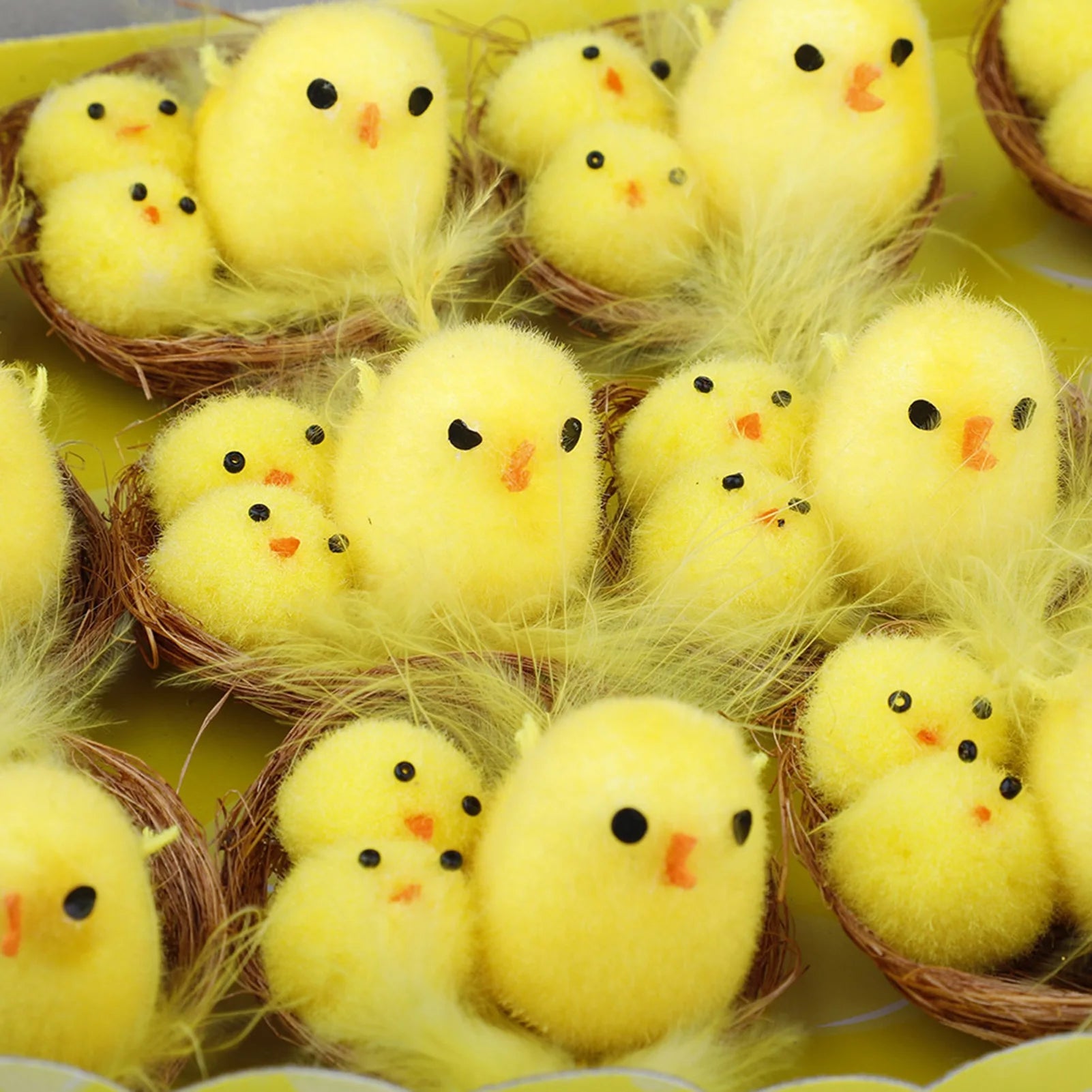 12/24/36PCS Simulation Easter Chick Yellow Mini Lovely Artificial Plush Chicken Easter Gift Children Kids Toy Home Decoration