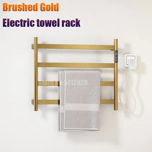 2022 Nordic 220V Brushed Gold Towel Warmer Electric Wall Carbon Fiber 304 Stainless Steel Heated Rack for Home,Bathroom,Toilet