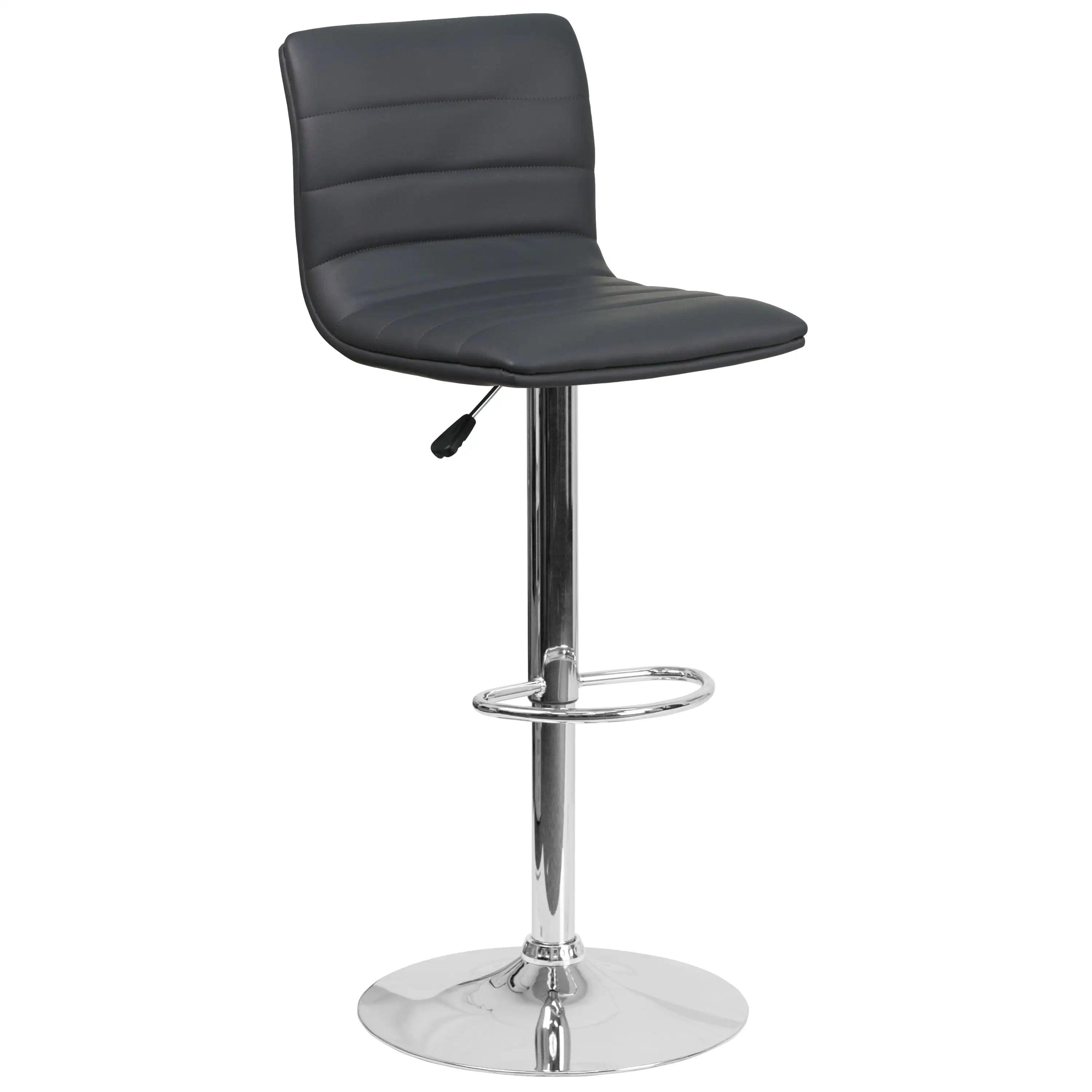 2023 New Modern Gray Vinyl Adjustable Bar Stool with Back, Counter Height Swivel Stool