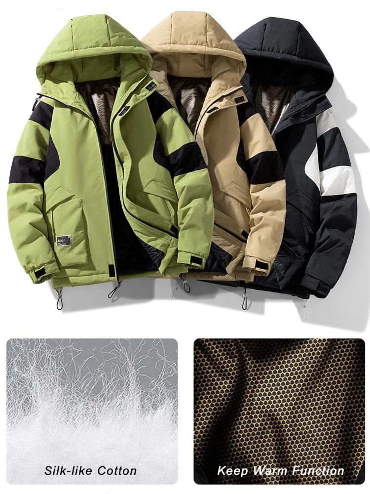 2023 New Winter Men's Parkas Thick Warm Jackets Korean Patchwork Casual Hooded Windbreaker Thermal Padded Coat Plus Size 8XL