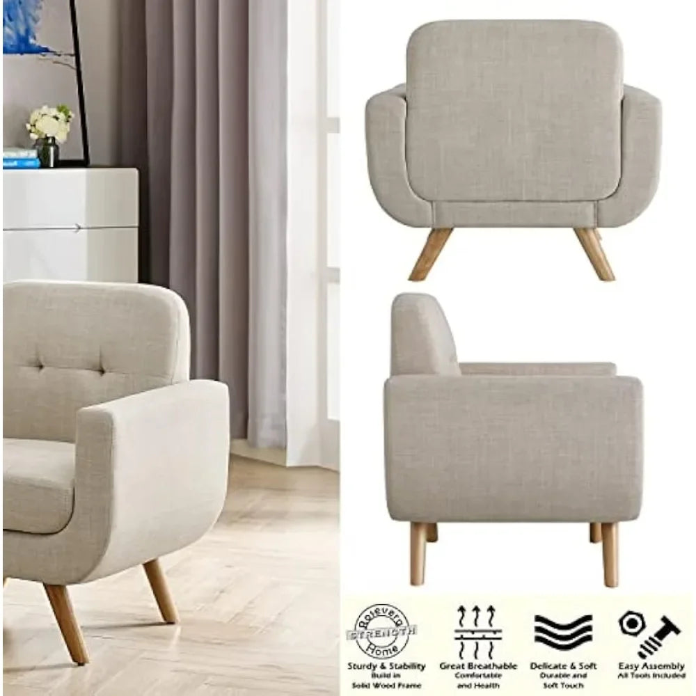 2023 Rosevera Elena Contemporary Accent Armchair with Linen Upholstery Living Room Furniture, 1SEAT, Beige