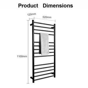 2024 Classic Black Heated Towel Warmer Large Size 110x52x12cm 110-240V 304 Stainless Steel Towel Bar For Bathroom and Toilet