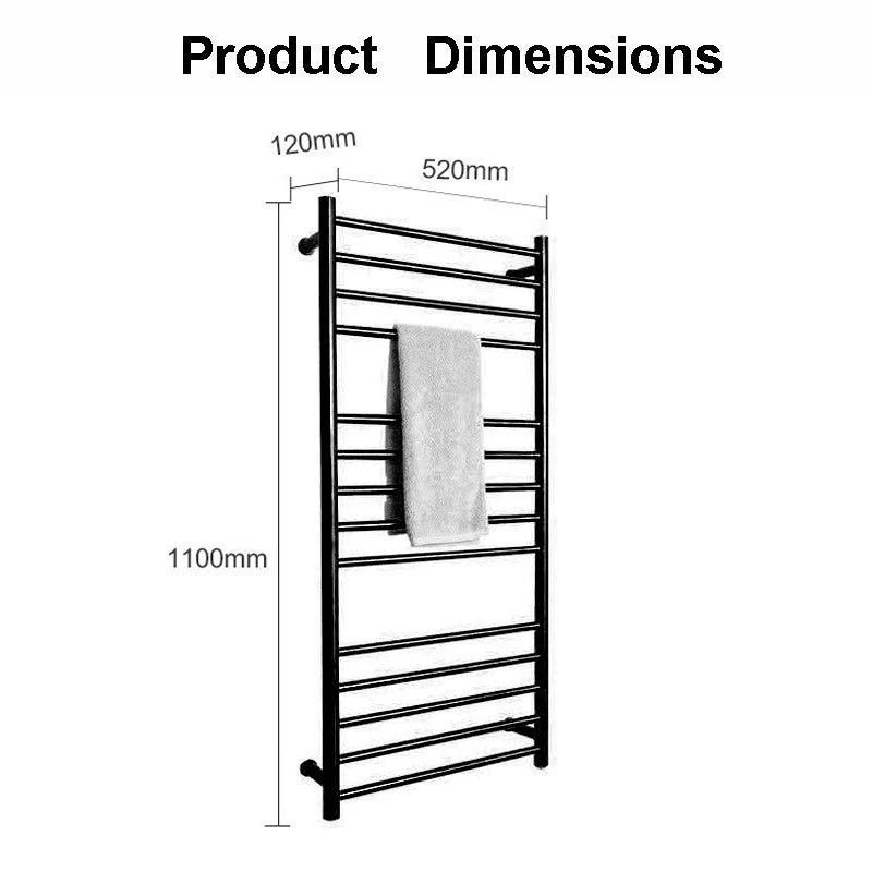 2024 Classic Black Heated Towel Warmer Large Size 110x52x12cm 110-240V 304 Stainless Steel Towel Bar For Bathroom and Toilet