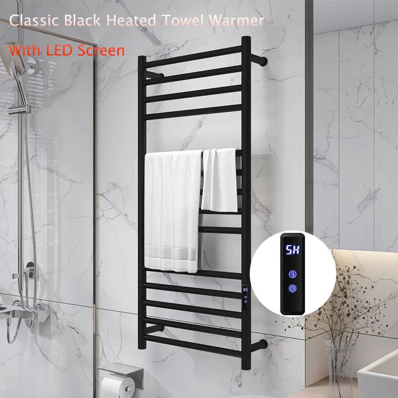 2024 Classic Black Heated Towel Warmer Large Size 110x52x12cm 110-240V 304 Stainless Steel Towel Bar For Bathroom and Toilet