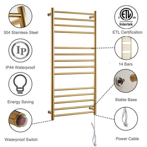 2024 New Luxury Gold Heated Towel Warmer Hidden Wire Installation 110V/220V High Quality 304 Stainless Steel Electric Towel Rack