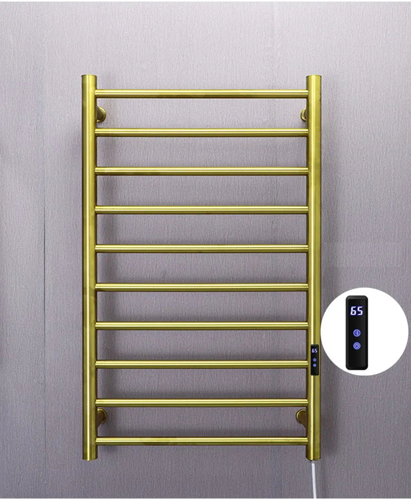 2024 New Luxury Gold Heated Towel Warmer Hidden Wire Installation 110V/220V High Quality 304 Stainless Steel Electric Towel Rack