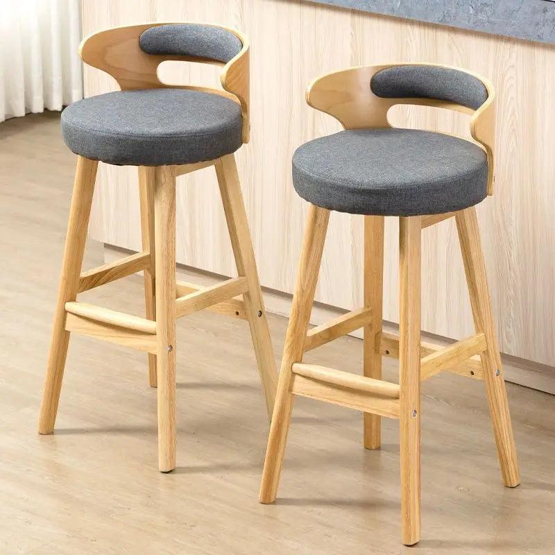 22 Bar chair Solid wood Nordic modern simple home retro backrest milk tea shop bar front desk light luxury high stool