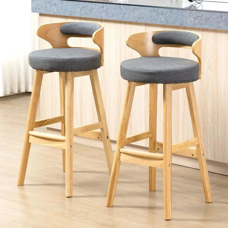 22 Bar chair Solid wood Nordic modern simple home retro backrest milk tea shop bar front desk light luxury high stool