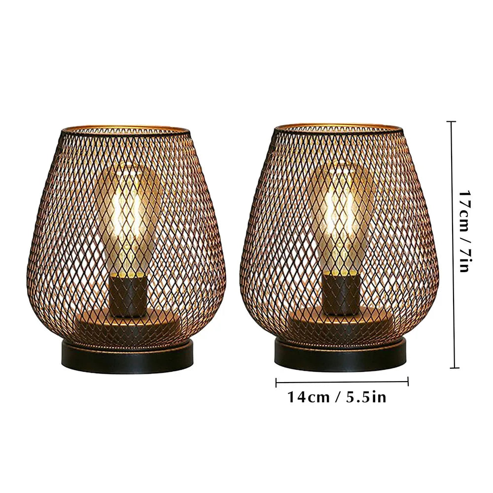 2Pcs Metal Cage Table Lamp Round Shaped LED Lantern Battery Powered Cordless Lamp for Weddings Party Home Decor Candle Holder