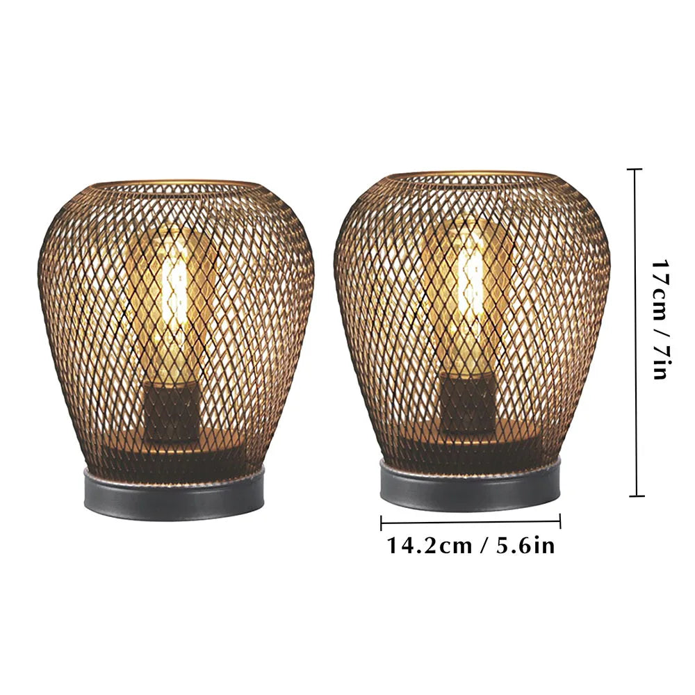 2Pcs Metal Cage Table Lamp Round Shaped LED Lantern Battery Powered Cordless Lamp for Weddings Party Home Decor Candle Holder