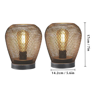 2Pcs Metal Cage Table Lamp Round Shaped LED Lantern Battery Powered Cordless Lamp for Weddings Party Home Decor Candle Holder