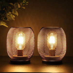 2Pcs Metal Cage Table Lamp Round Shaped LED Lantern Battery Powered Cordless Lamp for Weddings Party Home Decor Candle Holder