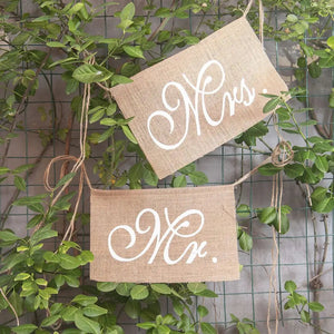 2Pcs/set Burlap Mr. & Mrs. Chair Banners Romantic Hanging Chair Sign Flag Rustic Khaki Wedding Party Photo Prop Decoration