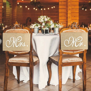 2Pcs/set Burlap Mr. & Mrs. Chair Banners Romantic Hanging Chair Sign Flag Rustic Khaki Wedding Party Photo Prop Decoration