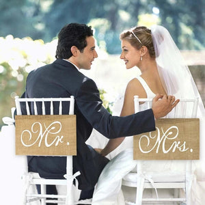 2Pcs/set Burlap Mr. & Mrs. Chair Banners Romantic Hanging Chair Sign Flag Rustic Khaki Wedding Party Photo Prop Decoration