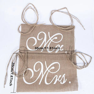 2Pcs/set Burlap Mr. & Mrs. Chair Banners Romantic Hanging Chair Sign Flag Rustic Khaki Wedding Party Photo Prop Decoration