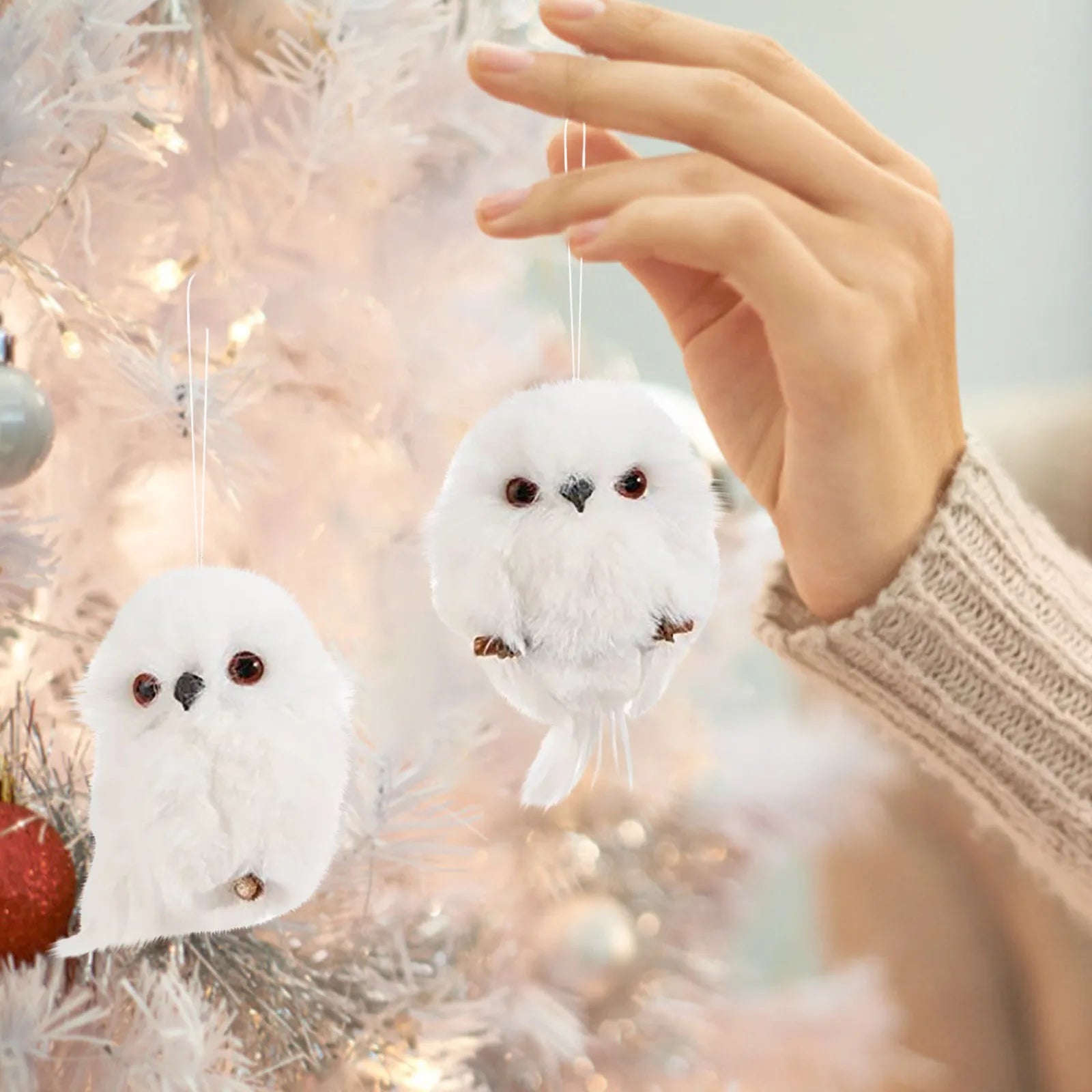 2pcs Christmas Cute Owl Christmas Tree Decoration Pendant Gardening Decoration Simulation Animal Doll Pendant Christmas Decor