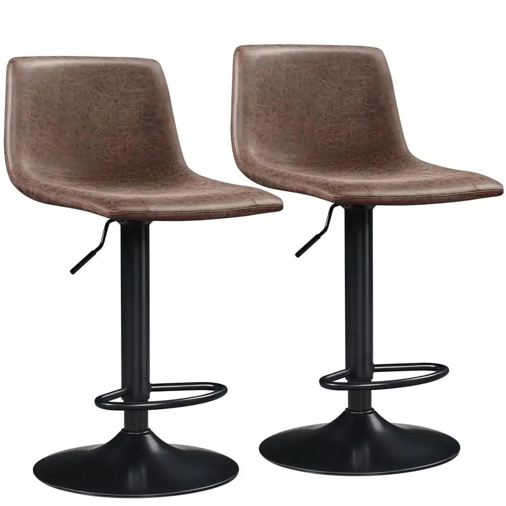 2pcs Vintage Adjustable PU Leather Bar Stools Mid-back for Kitchen, Brown Bar Chairs Bar Stools