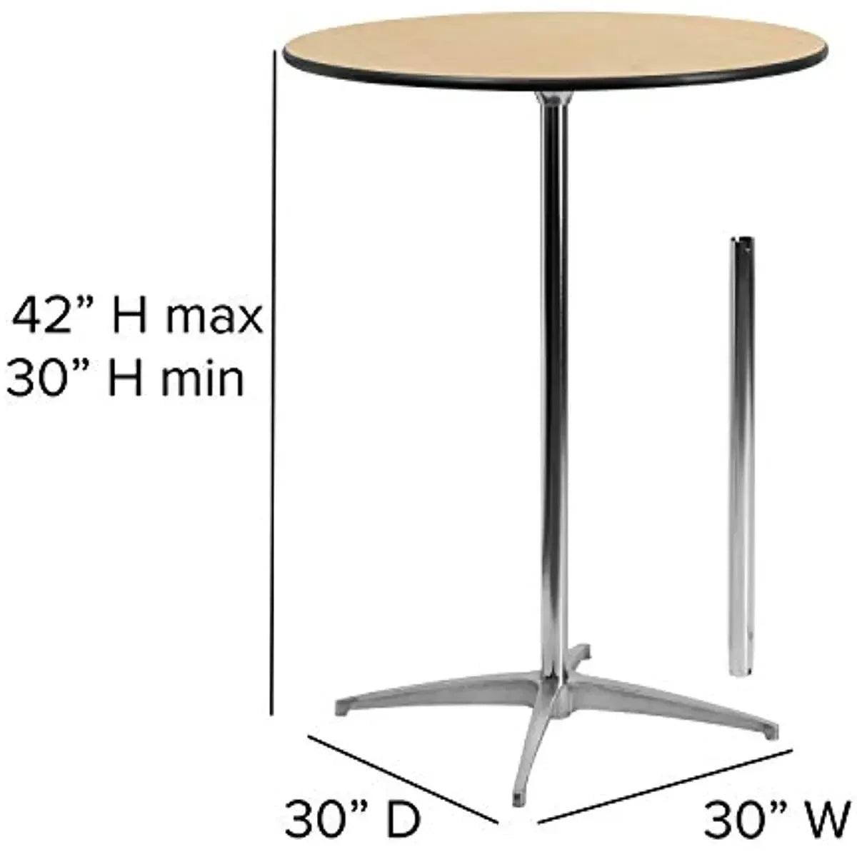 30'' Round Wood Cocktail Table with 30'' and 42'' Columns, Beige