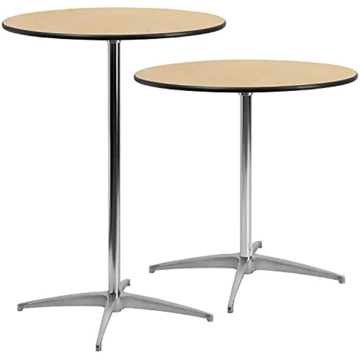 30'' Round Wood Cocktail Table with 30'' and 42'' Columns, Beige