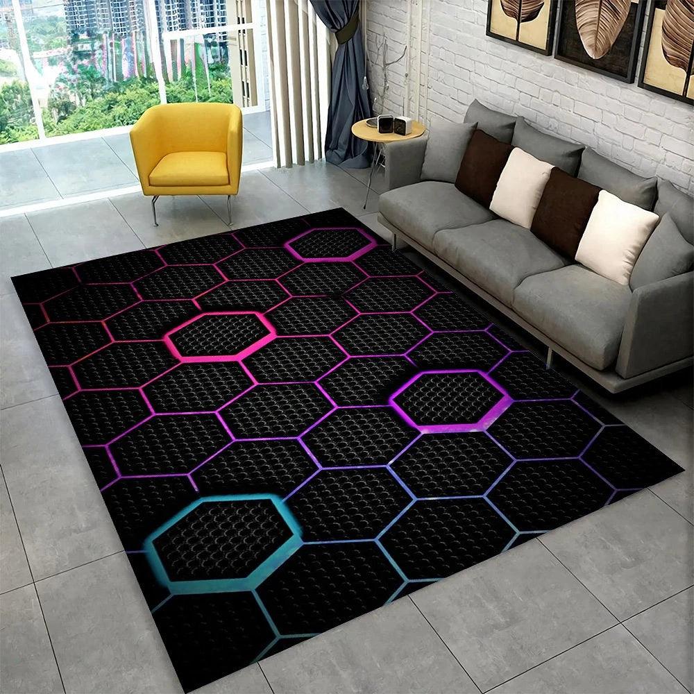 3D Abstract Mirror Floor Mat Fashion Geometric Illusion Small Floor Mat for Living Room Bedroom Area Large Rug Home Non-slip Rug