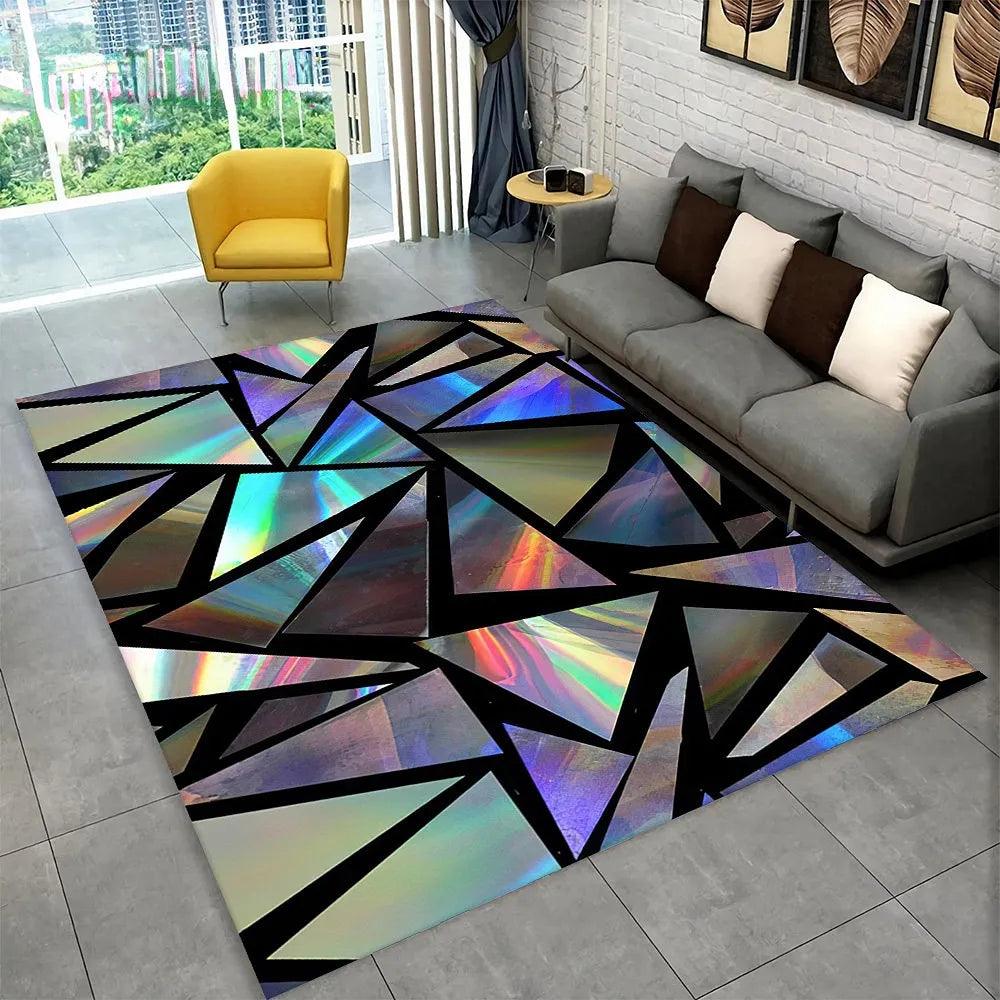 3D Abstract Mirror Floor Mat Fashion Geometric Illusion Small Floor Mat for Living Room Bedroom Area Large Rug Home Non-slip Rug