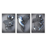 3D Love Heart Grey Metal Figure Statue Painting on Canvas Art Posters and Prints Wall Pictures for Living Room Home Decoration