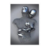 3D Love Heart Grey Metal Figure Statue Painting on Canvas Art Posters and Prints Wall Pictures for Living Room Home Decoration