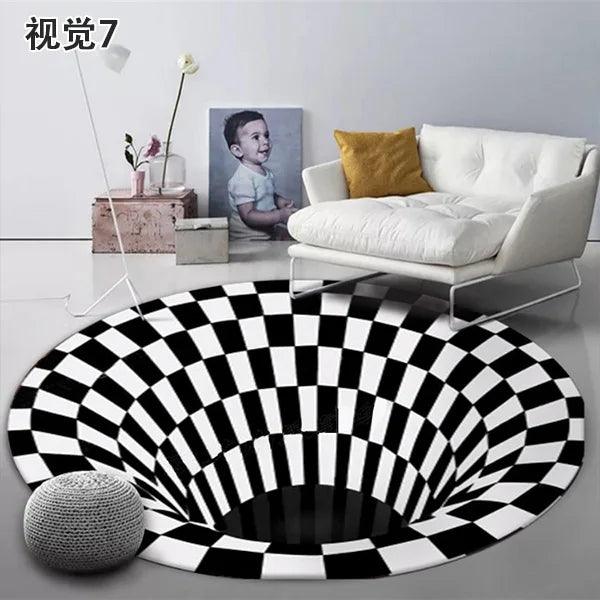 3D Round Carpets for Living Room Simple Black&White 3D Stereo Vision Carpet Area Rugs Geometric Anti-Skid Home Bedroom Floor Mat