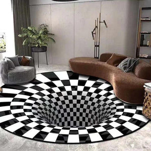 3D Round Carpets for Living Room Simple Black&White 3D Stereo Vision Carpet Area Rugs Geometric Anti-Skid Home Bedroom Floor Mat