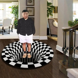 3D Round Carpets for Living Room Simple Black&White 3D Stereo Vision Carpet Area Rugs Geometric Anti-Skid Home Bedroom Floor Mat