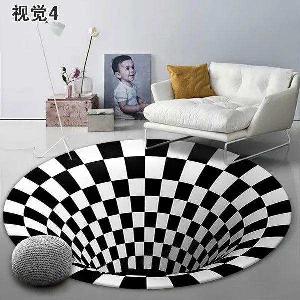 3D Round Carpets for Living Room Simple Black&White 3D Stereo Vision Carpet Area Rugs Geometric Anti-Skid Home Bedroom Floor Mat