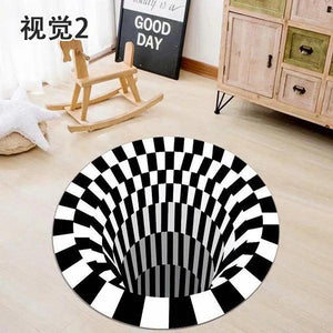 3D Round Carpets for Living Room Simple Black&White 3D Stereo Vision Carpet Area Rugs Geometric Anti-Skid Home Bedroom Floor Mat