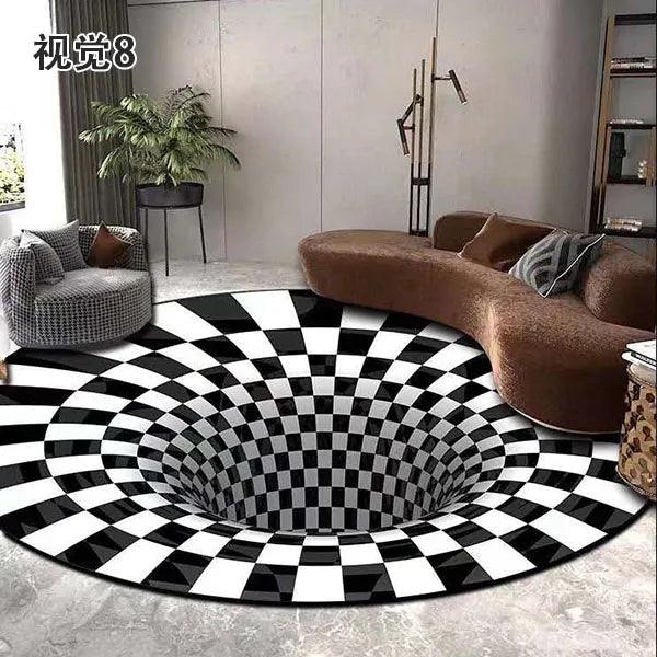 3D Round Carpets for Living Room Simple Black&White 3D Stereo Vision Carpet Area Rugs Geometric Anti-Skid Home Bedroom Floor Mat