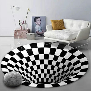 3D Round Carpets for Living Room Simple Black&White 3D Stereo Vision Carpet Area Rugs Geometric Anti-Skid Home Bedroom Floor Mat