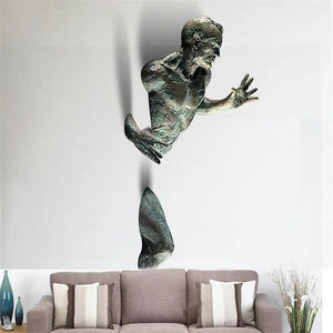 3D Through Wall Figure Sculpture Resin Electroplating Imitation Copper Abstract Character Ornament Statue Living Room Home Decor