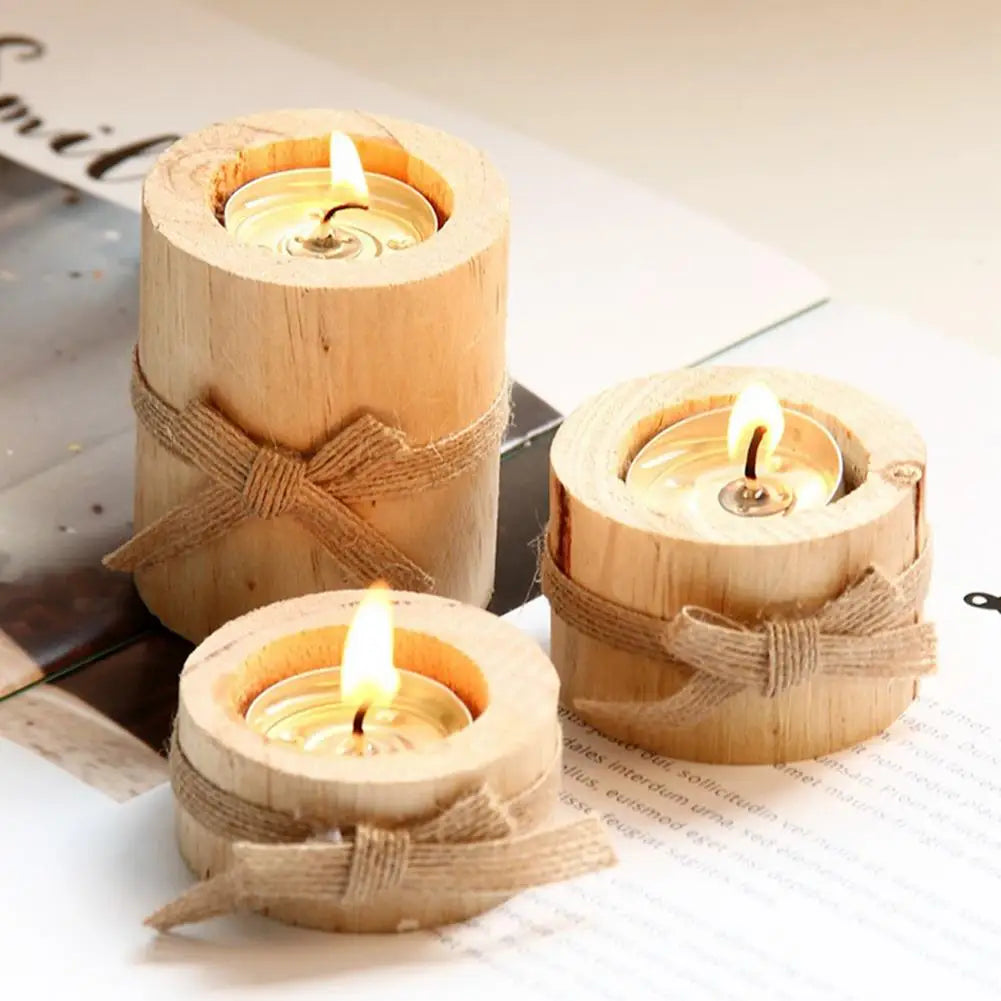 3Pcs Pine Wood Round Candle Holders Home Table Decoration Handmade Candle Holder Crafts Candlestick Candelabros Ornaments #CDL