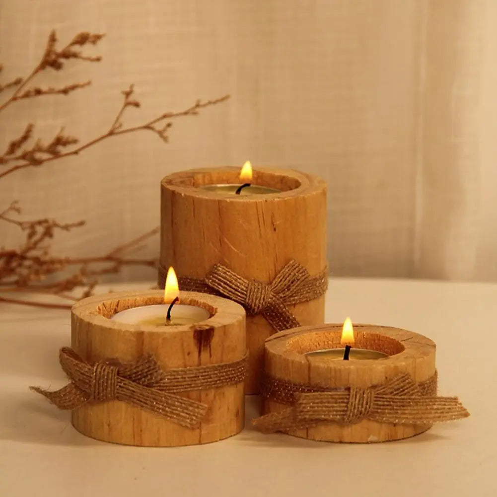 3Pcs Pine Wood Round Candle Holders Home Table Decoration Handmade Candle Holder Crafts Candlestick Candelabros Ornaments #CDL