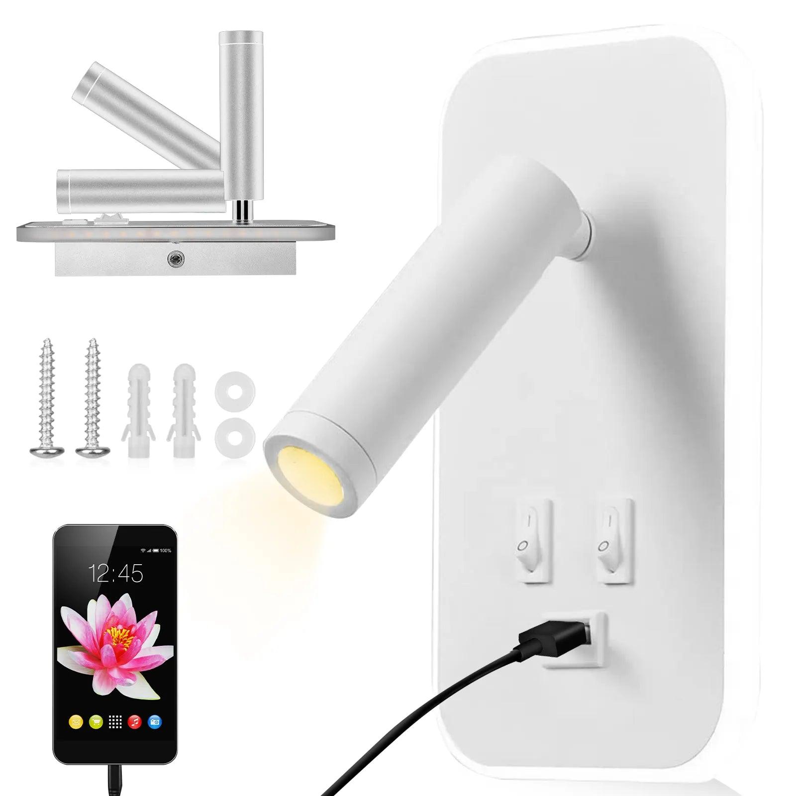 3W/9W Wall Light Backlight USB Charging 330 Degree Rotation Adjustable Wall Lamp Hotel Bedroom Bedside Study Reading Sconce Lamp