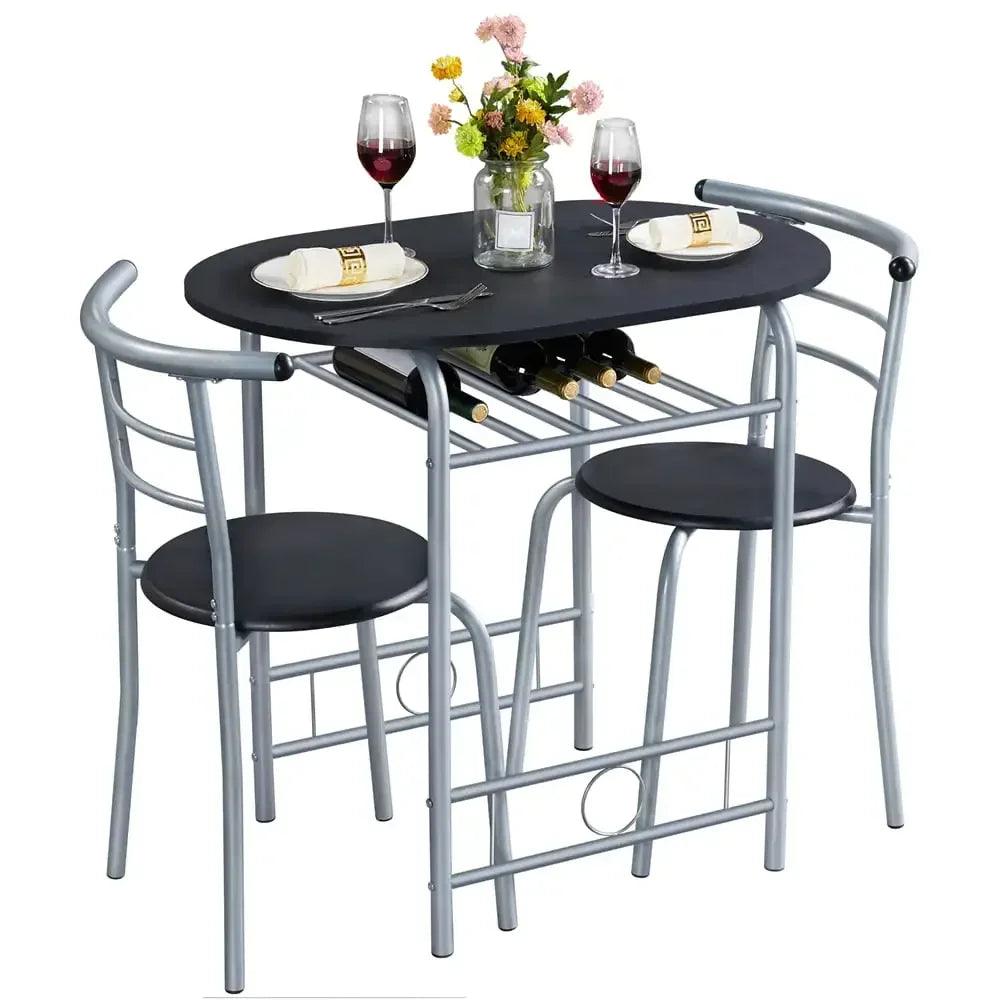 3pcs Modern Dining Set with 1 Round Table 2 Chairs for Home, Black，13.9 Lbs，31.50 X 21.00 X 29.00 Inches