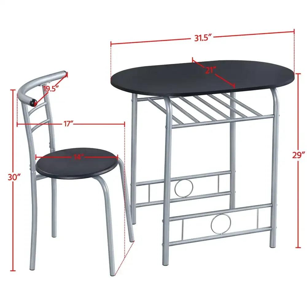 3pcs Modern Dining Set with 1 Round Table 2 Chairs for Home, Black，13.9 Lbs，31.50 X 21.00 X 29.00 Inches