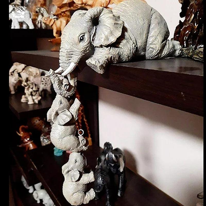 3pcs/set Cute Elephant Figurines Elephant Holding Baby Elephant Resin Crafts Home Furnishing Gift